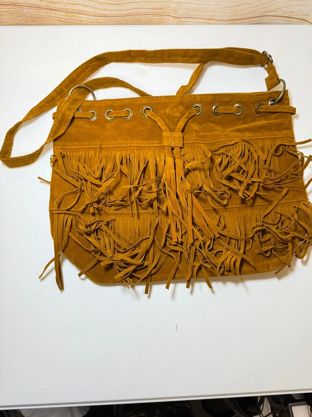 Tassel Drawstring Bucket Bag, Drawstring Crossbody Bag, Fringe Shoulder